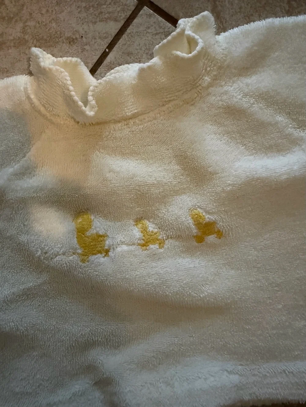 Vintage Carter's Cream Ruffle Neck Terry Top with Yellow Duck Embroidery
